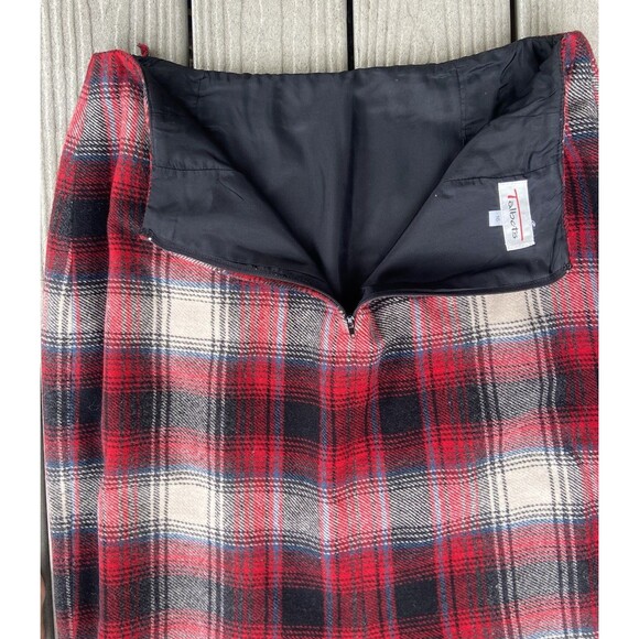 Vintage Talbots Red Plaid Wool Midi Skirt Faux Wrap Fringe Women’s 12 - Picture 9 of 16